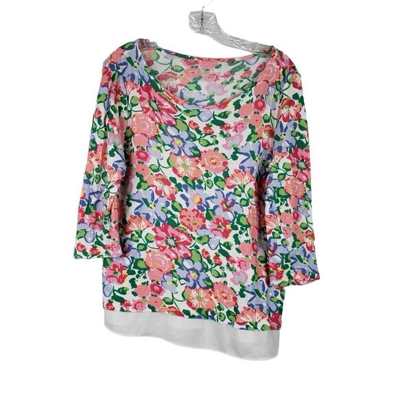 Talbots Top Shirt Women's Large Multicolor Floral 3/4 Sleeve Layered Stretch - Picture 2 of 8